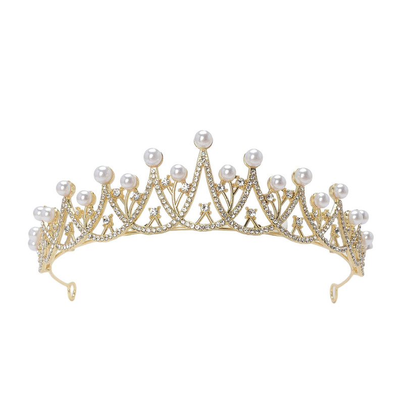 Korean Simple Style Alloy Rhinestone Pearl Crown Wedding Dress Headdress Cross-Border Hot Selling Hair Accessories Crown Princess Korean Simple Style Alloy Rhinestone Pearl Crown Wedding Dress Headdress Cross-Border Hot Selling Hair Accessories Crown Princess