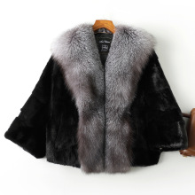 2025冬新款狐狸毛领水貂毛皮草外套女短款海宁貂皮大衣V领蝙蝠袖
