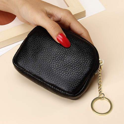 Genuine leather hand-held zipper small wallet for women first-layer cowhide simple storage keychain coin mini coin purse wholesale