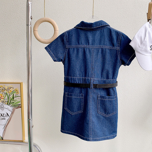 Girls' Skirt Double Pocket Collar Denim Dress Dress 24 Spring and Summer New Fashion Foreign Trade Children's Clothing Distribution 3-8 Years Old 