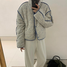 韩国东大门女装秋冬新款复古碎花立领短羽绒服外套女