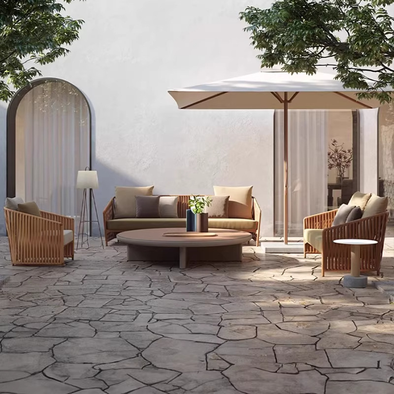 Sofá de ocio creativo de tejido de cuerda combinación de terraza casa terraza mesa de té pequeño sofá silla muebles al aire libre