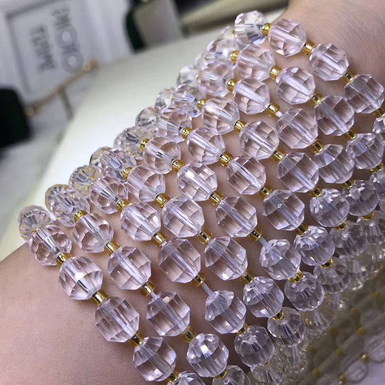 天然白水晶 切面刻面半成品 盘珠散珠手链扁珠半成品diy饰品 配件