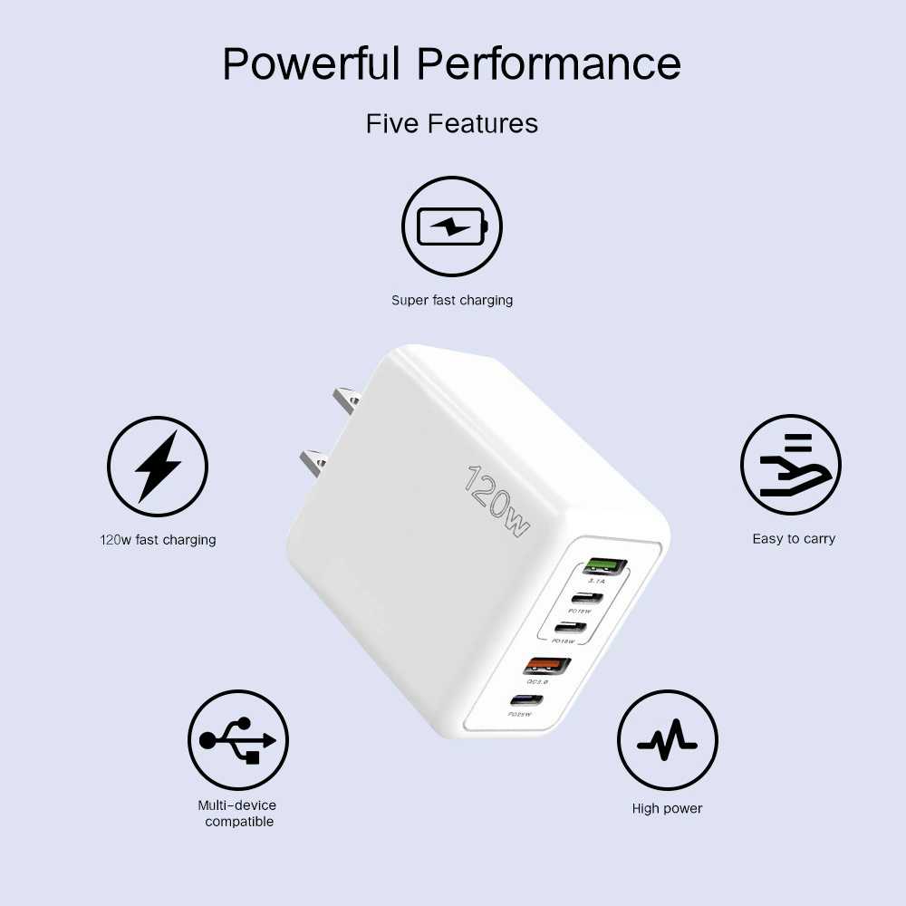 Специальное зарядное 3PD+2USB для международного использования, многопортовое быстрое зарядное, адаптер 120W для стандартов Гонконга/Европы/США