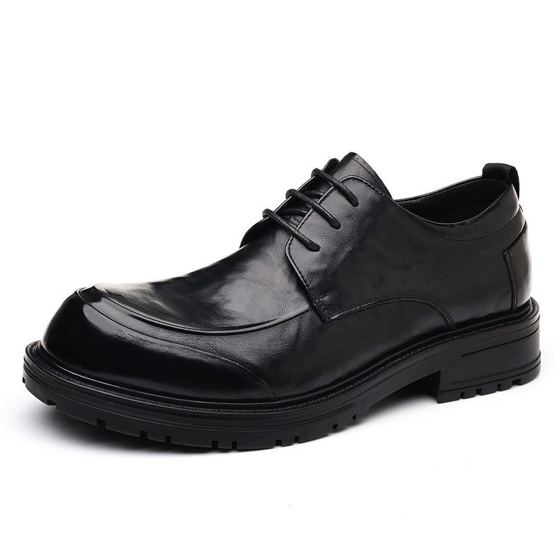 Giày da nam công sở da bò lớp đầu, buộc dây thời trang, đế dày tăng chiều cao — Màu nâu, màu đen