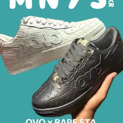 BAPESTA SK8 DUNK 黒と白の ovo 連名ストリート トレンド バイブ ロートップ カジュアル スポーツ シューズ