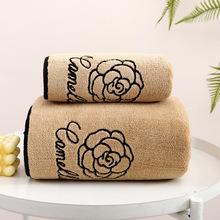 新款绣木棉花不掉毛珊瑚绒印花毛巾浴巾套装吸水干发跨境礼品网红
