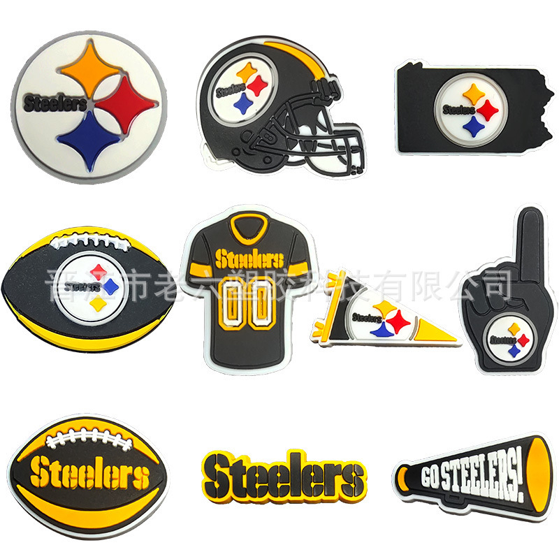 Cross Border Rugby Series Pittsburgh Steelers Shoe Flower Yama Cave Shoe Flower Shoe Buckle PVC Soft Rubber Accessories Cross Border Rugby Series Pittsburgh Steelers Shoe Flower Yama Cave Shoe Flower Shoe Buckle PVC Soft Rubber Accessories