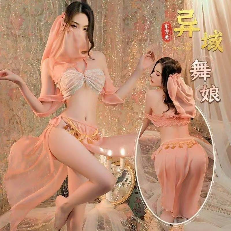 Adult Hanfu-Inspired Lingerie Set with Butterfly-Tie Split Skirt and Sheer Polyester Detailing — detail image 5