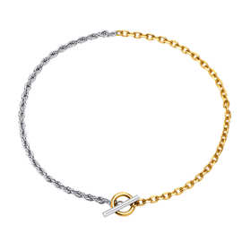 欢沐饰品 OT扣麻花链 撞色锁骨链 间金色项链 女士简约项饰ins风