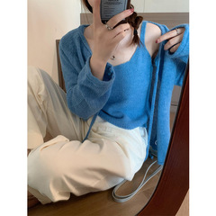 早秋の新型韓系二点セットのセーターのカーディガン女性の柔らかいモチとした怠惰な風のキャミソールのニット長袖コート
