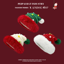 毛绒绒圣诞红色针织帽女加厚毛球可爱保暖套头帽节日喜庆尖尖帽子