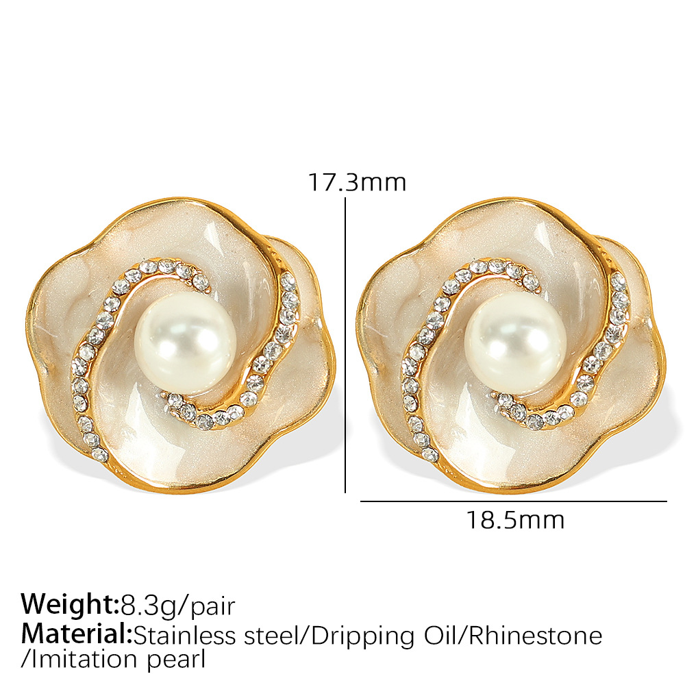 EH660 rhinestone white oil gold earrings