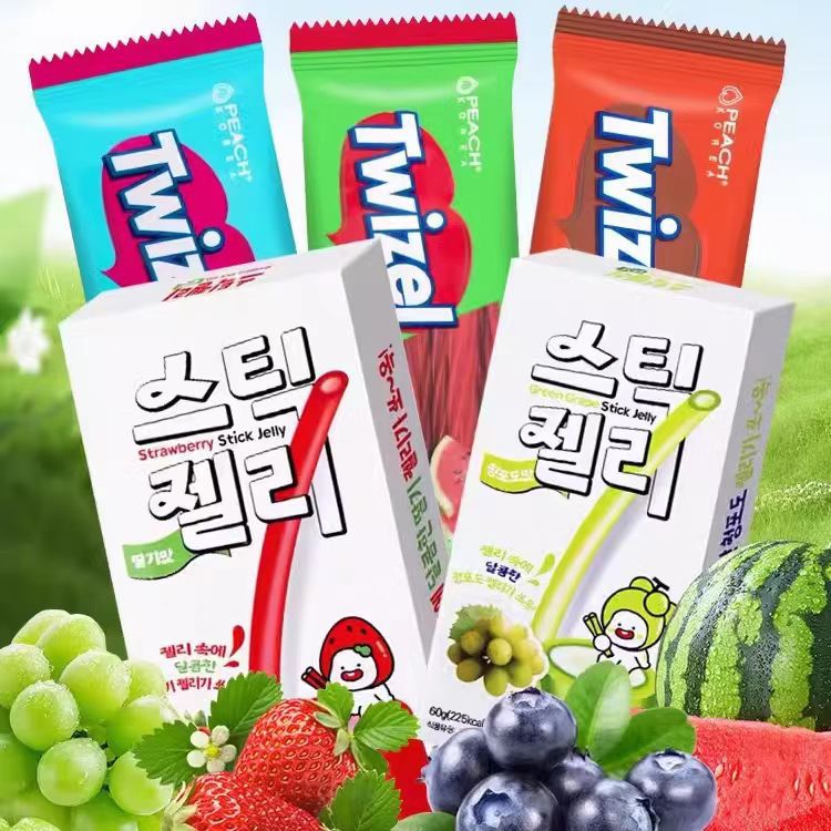 韩国进口YEM夹心螺旋形长条软糖70g可乐蓝莓味twizel休闲糖果零食