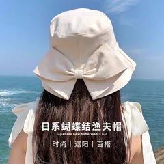 防晒帽子女春秋爆款网红度假风百搭潮款防紫外线开叉蝴蝶结遮阳帽