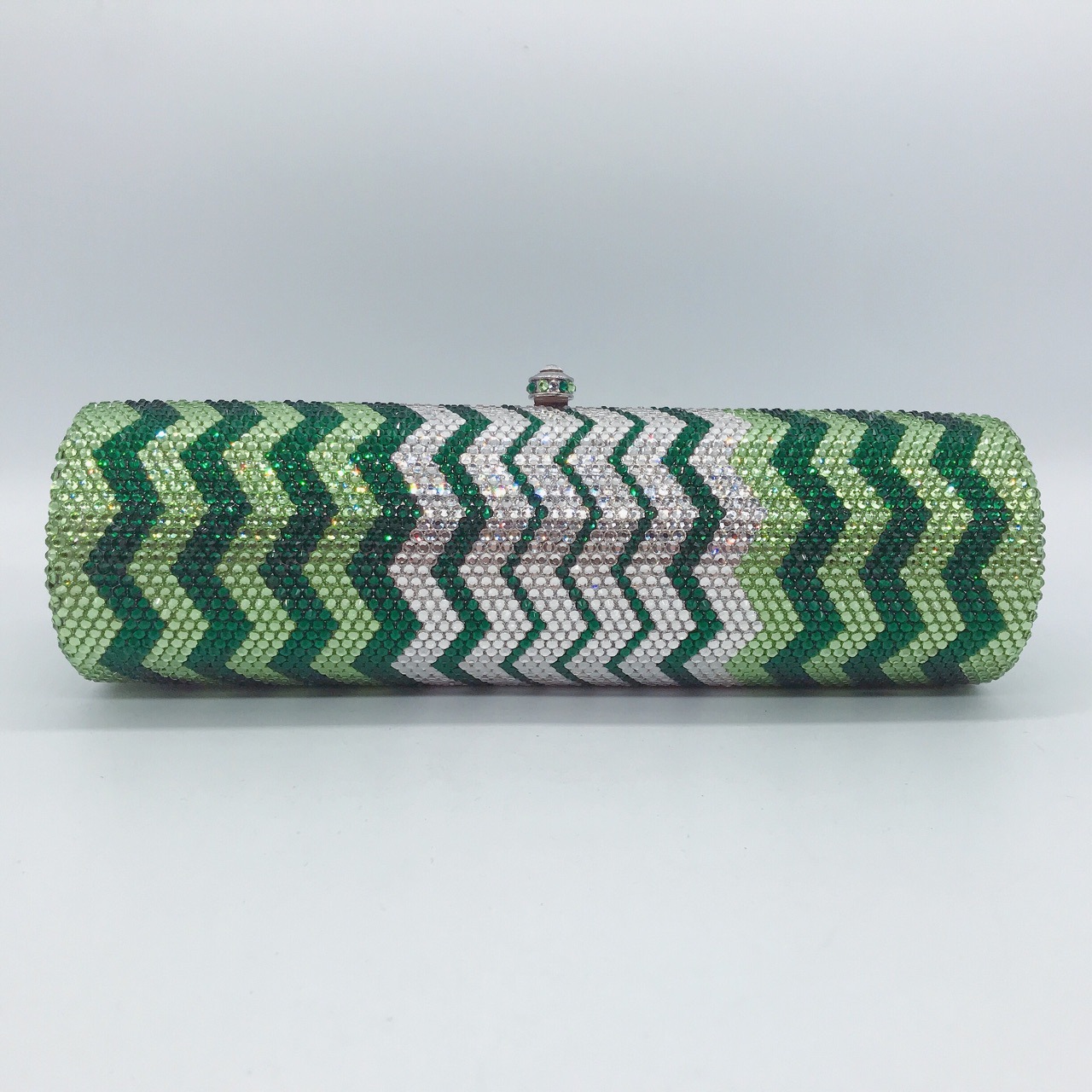 Túi clutch dạ tiệc đính kim cương thủ công chuỗi hình trụ phong cách Âu Mỹ — Màu phấn vân v chi tiết 1