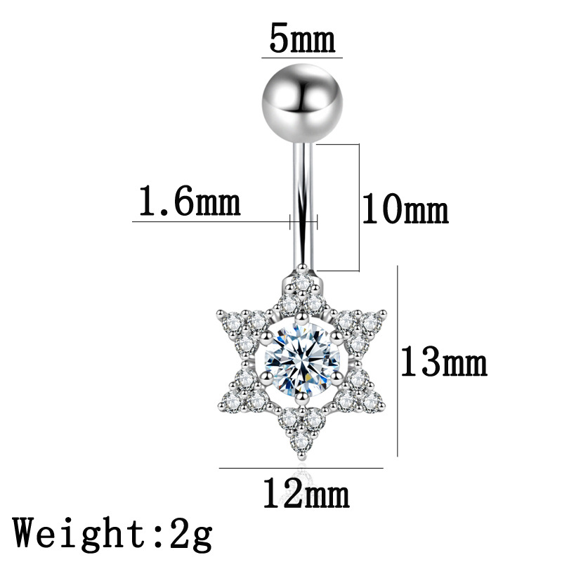 Zircon Flower Navel Ring In Titanium Steel With Diamond Detailing_voghion.com