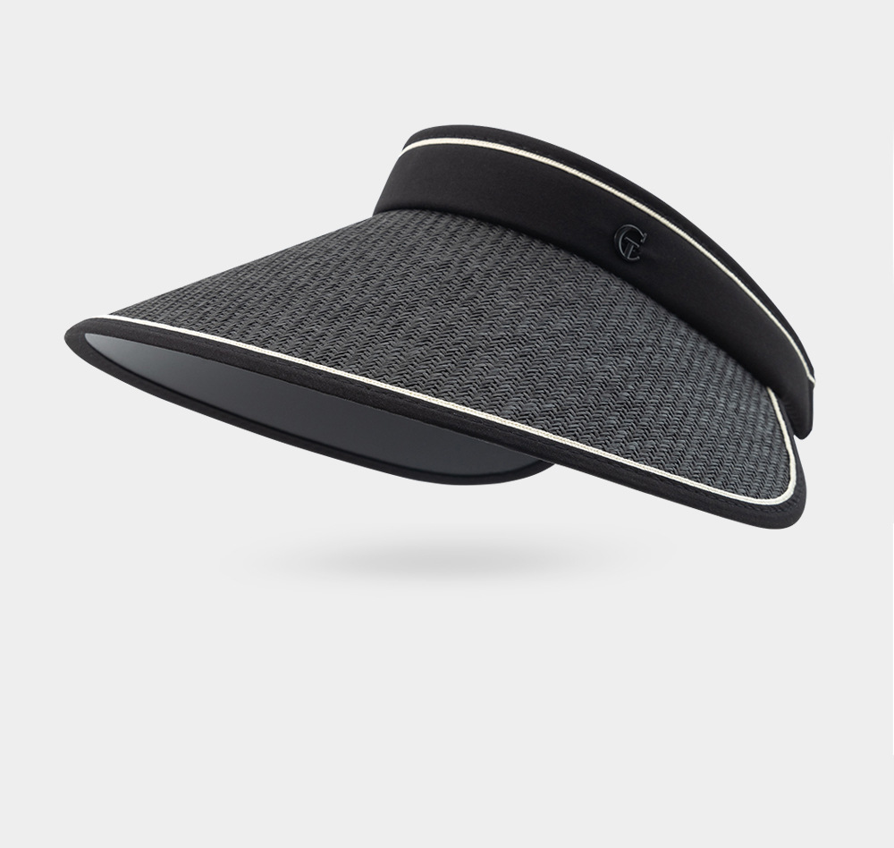 Large brimmed black rubber hollow top hat for women, new summer protection straw woven sun hat, foldable_voghion.com