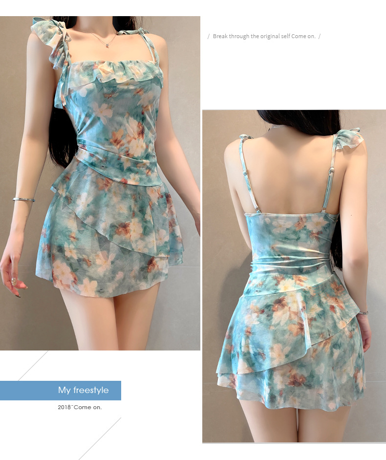 Damen Badeanzug Mit Blumenmuster Rock Und Bauchweg Effekt_voghion.com