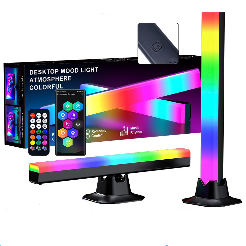 Luz ambiental LED de escritorio con espejo en capas, RGB, colorida, Bluetooth, para juegos, deportes electrónicos, lámpara de ambiente con sonido activado, lámpara de escritorio moderna.