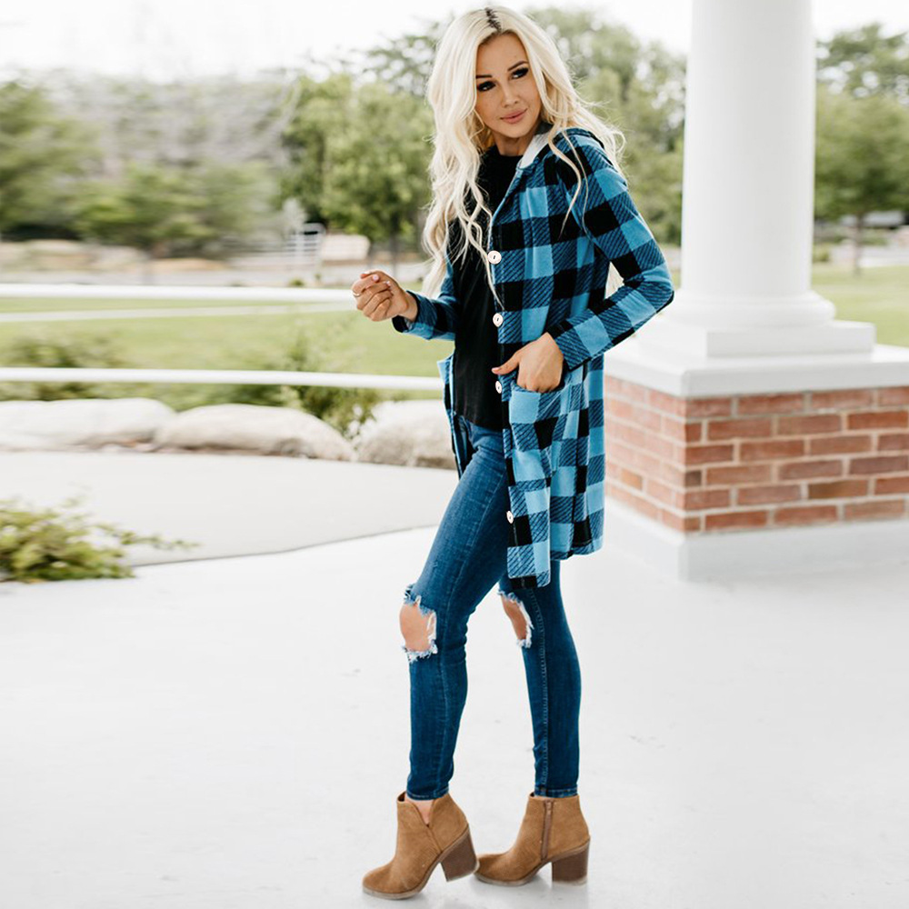 women s plaid long-sleeved single-breasted shirt nihaostyles clothing wholesale NSHYG76289