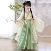 Green Sen Girла Hanfu набор 2025 новый старинный стиль супер фея платье платье платье принцессы для детей