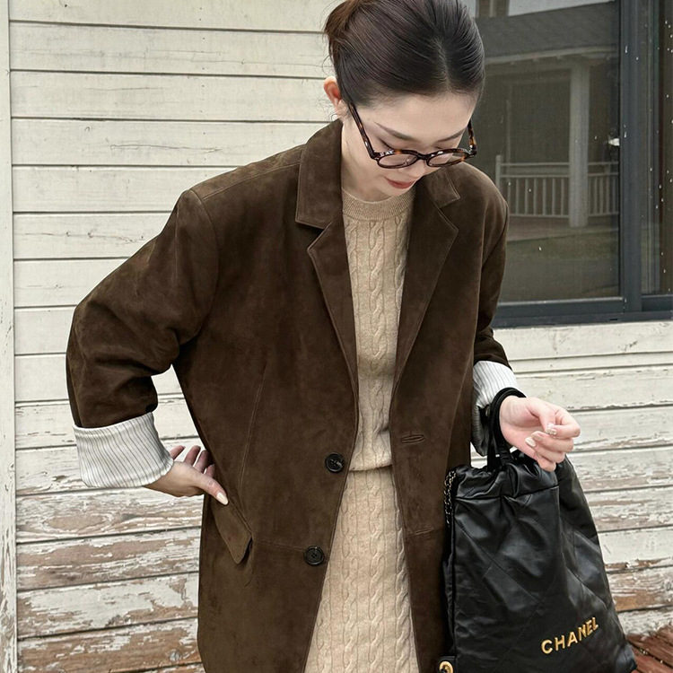 Suit Suede Jacket for Women 2025 New High-End Style Popular Jacket for Small People in Spring & Fall Cool Style