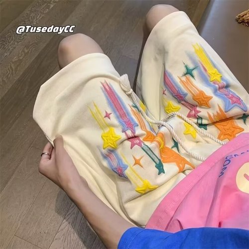 Summer casual men's fashion brand Ins loose casual trendy outerwear mid-pants versatile Korean style five-pocket pants