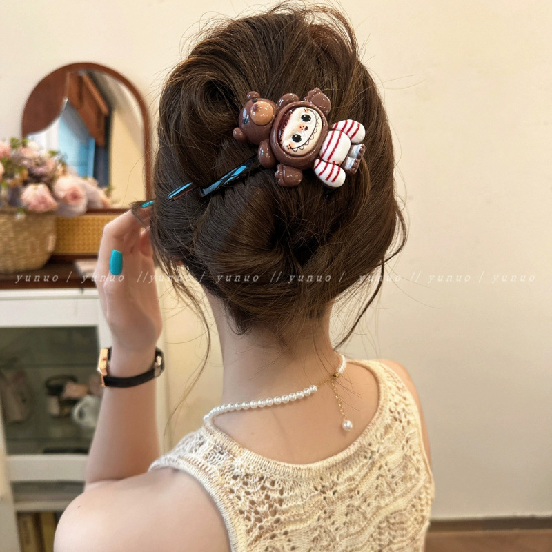 かわいい漫画ラブブワンワードツイストクリップシンプルなヘアクリップ2025新しいヘアクリップ女性の後頭部の頭飾り|undefined