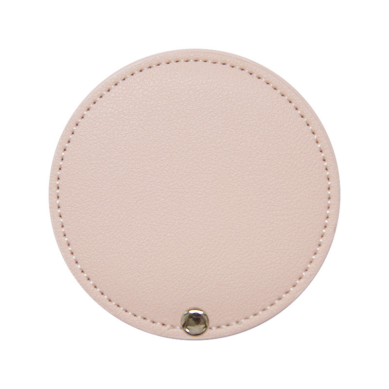 Regalo portátil pu maquillaje espejo moda publicidad regalo belleza espejo fábrica al por mayor giratoria cuero maquillaje espejo