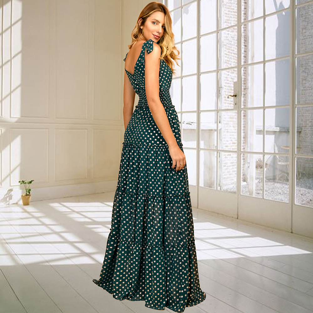 vestido de tirantes con escote en V y lunares ajustados y amplios NSHYG118148