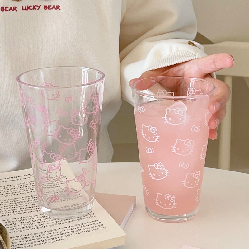 Hellokitty High-Looking Glass Cup for Home Use, Large-Capacity Household Office Juice Straw Cup