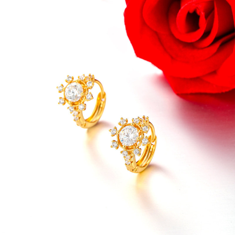 Xuping aleación de cobre de moda chapado 24k color europeo y americano incrustado transfronterizo zircon nicho ligero de lujo pendientes de copo de nieve personalizados