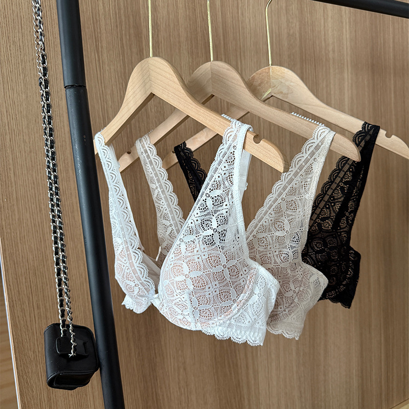 Sexy French Lace Deep V Intimates for Big Breasts, Small Push-Up, Breathable and Sexy Pure Lust Bra Set Jh805