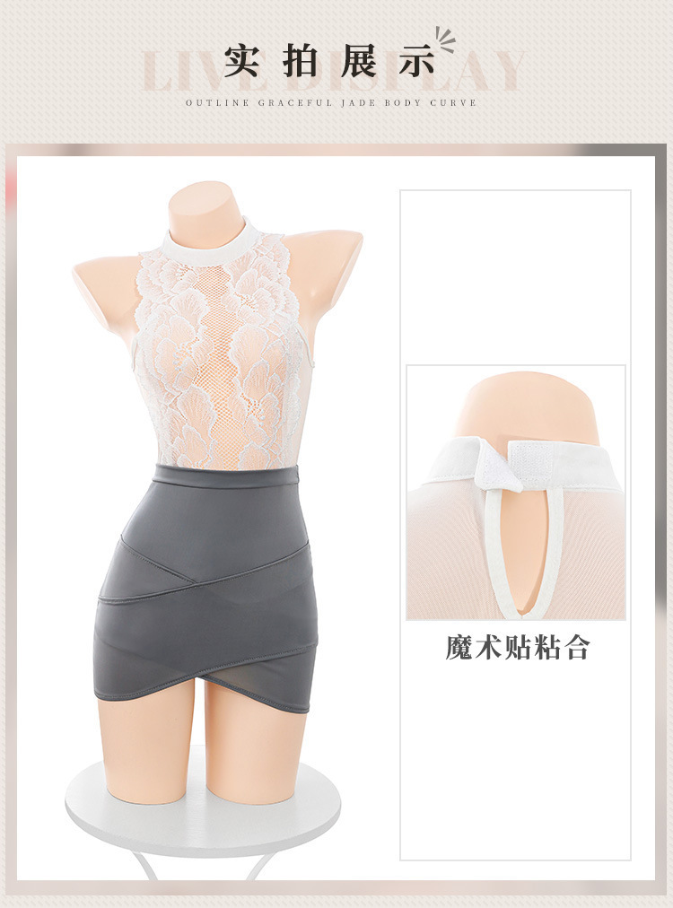 Women’s Sexy Office Lady Costume Set with Bodycon Dress and Thong — detail image 12