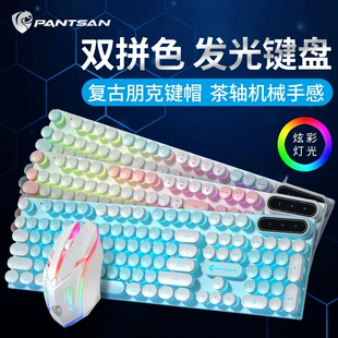 Набор клавиатуры и мыши Mechanics Pantsan, ретро круглые ключ-кейсены, RGB подсветка, проводной