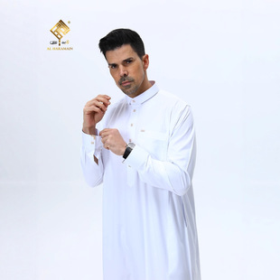 Cross-Border Hot-Selling Arabic Men's Clothing Trendy Ethnic Design Style Robe White High-End Middle Eastern Men