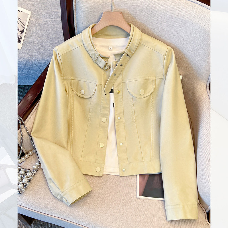 Super Stylish Yellow Stand-Collar Pu Leather Jacket for Women, 2026 Autumn New Short Jacket for Petite Figures Super Stylish Yellow Stand-Collar Pu Leather Jacket for Women, 2026 Autumn New Short Jacket for Petite Figures