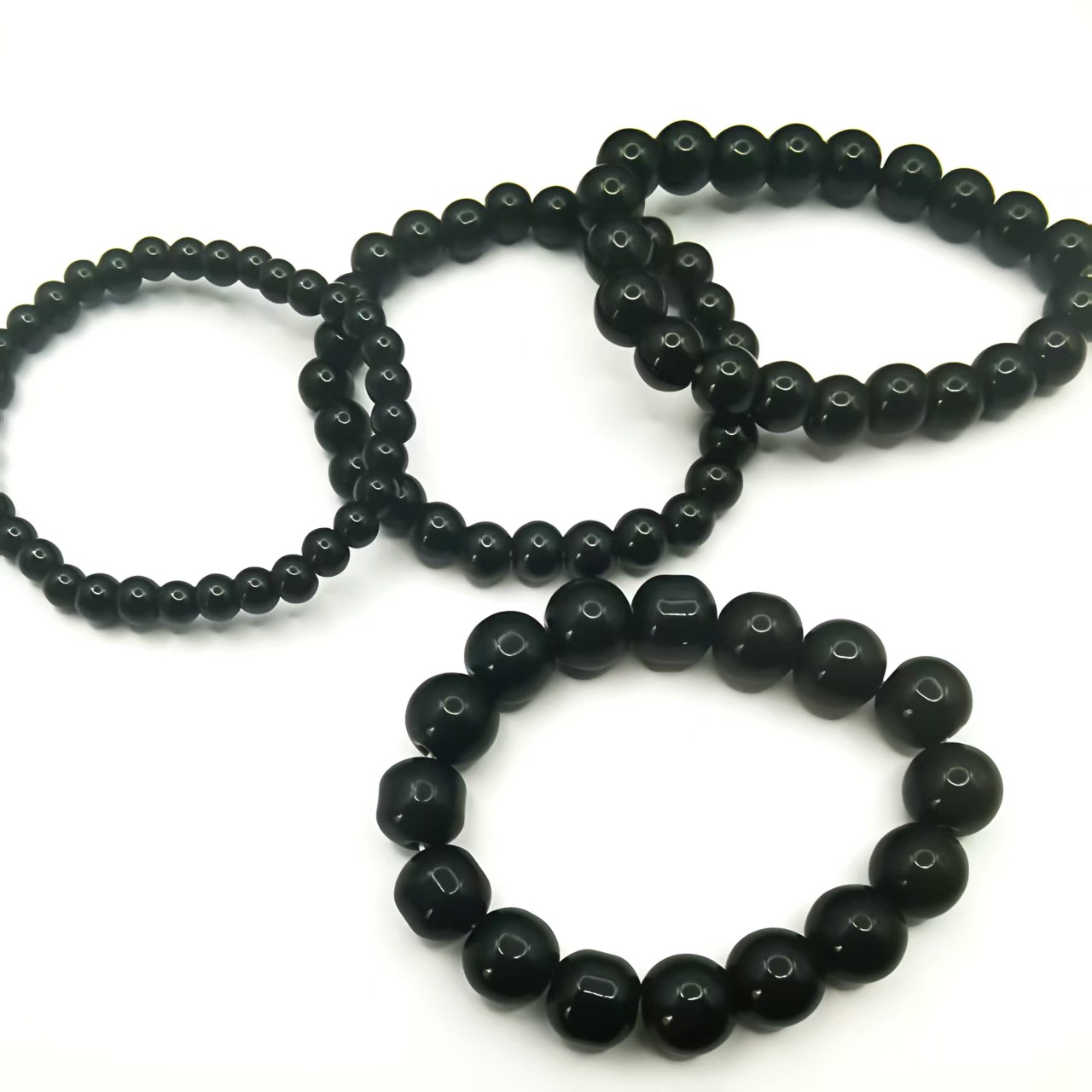 10mm--단일 원형 흑요석 팔찌