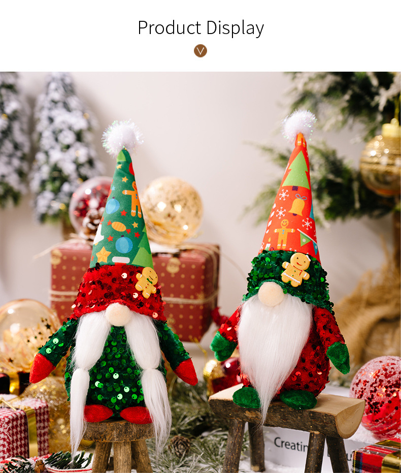 Christmas New Decorations Gingerbread Man Print Hat Sequins Rudolph Doll Christmas Faceless Doll Window Ornaments_voghion.com