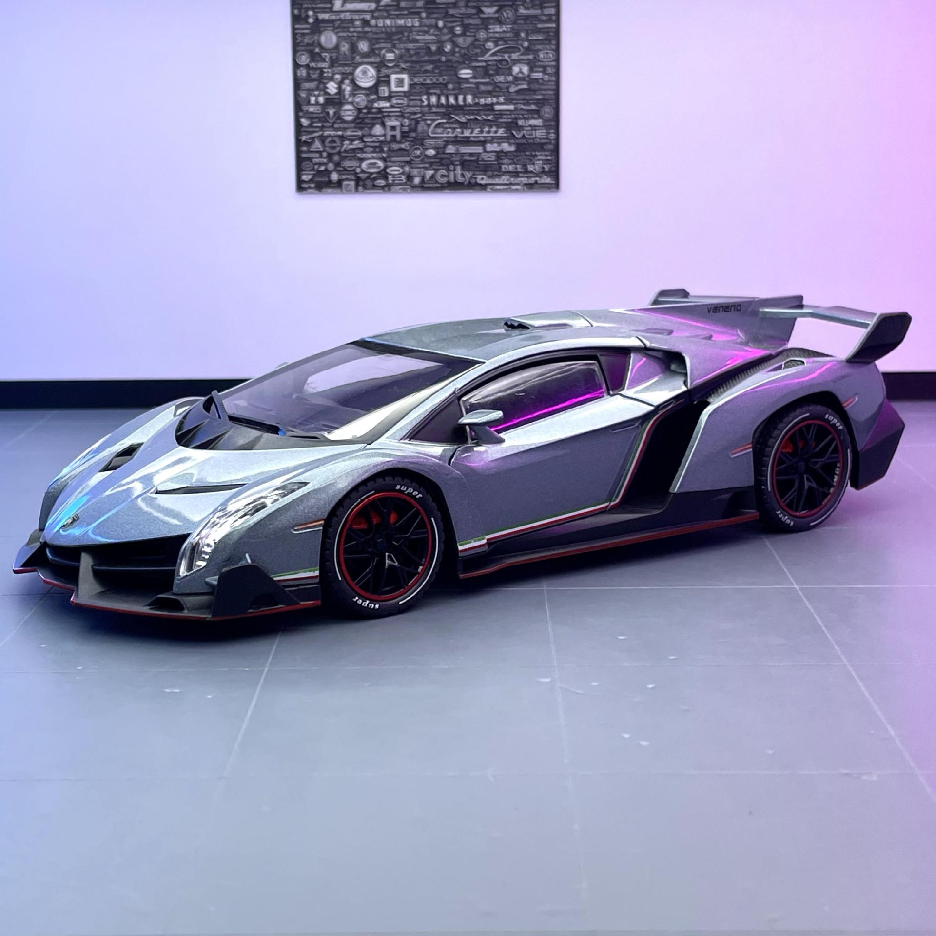 Modelo de coche de aleación de simulación de coche 1:24 Rambo Poison Sports Car Retroceso con sonido y luz Coche de juguete Decoración de modelo musical