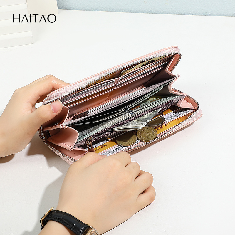 Nueva moda coreana de la billetera de mujer multifuncional de gran capacidad larga bolso de mano con pulsera multi-tarjeta