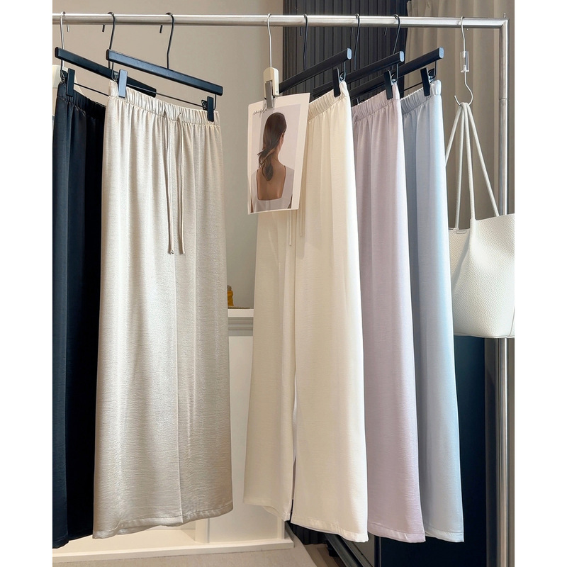 Water-Gloss Satin Silky Acetate Wide-Leg Pants for Women 2026 Spring and Summer New Drawstring Ice Silk Cool Casual Straight Pants Water-Gloss Satin Silky Acetate Wide-Leg Pants for Women 2026 Spring and Summer New Drawstring Ice Silk Cool Casual Straight Pants
