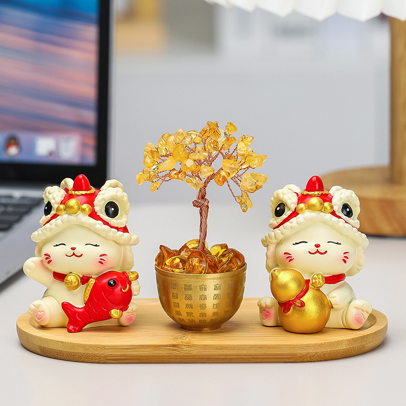 New Style Lion Dance Lucky Cat Crystal Fortune Tree Entrance Tv Cabinet Decoration Ornaments Housewarming Creative Gift New Style Lion Dance Lucky Cat Crystal Fortune Tree Entrance Tv Cabinet Decoration Ornaments Housewarming Creative Gift