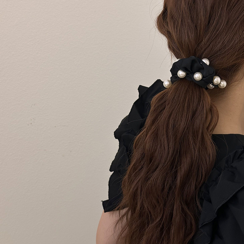 ヘアリボン、ヘッドバンド、アクセサリー、黒真珠のヘッドバンド、ハイポニーテールヘアロープ、高級ヘアバンド、ゴムバンド、女性用ヘアアクセサリー|undefined