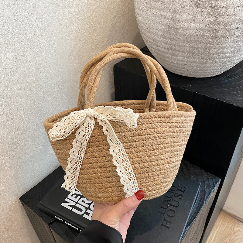 Spring and Summer Large Capacity Popular Vacation Straw Woven Bag Women's 2025 New White Cotton Rope Woven Shoulder Beach Bag