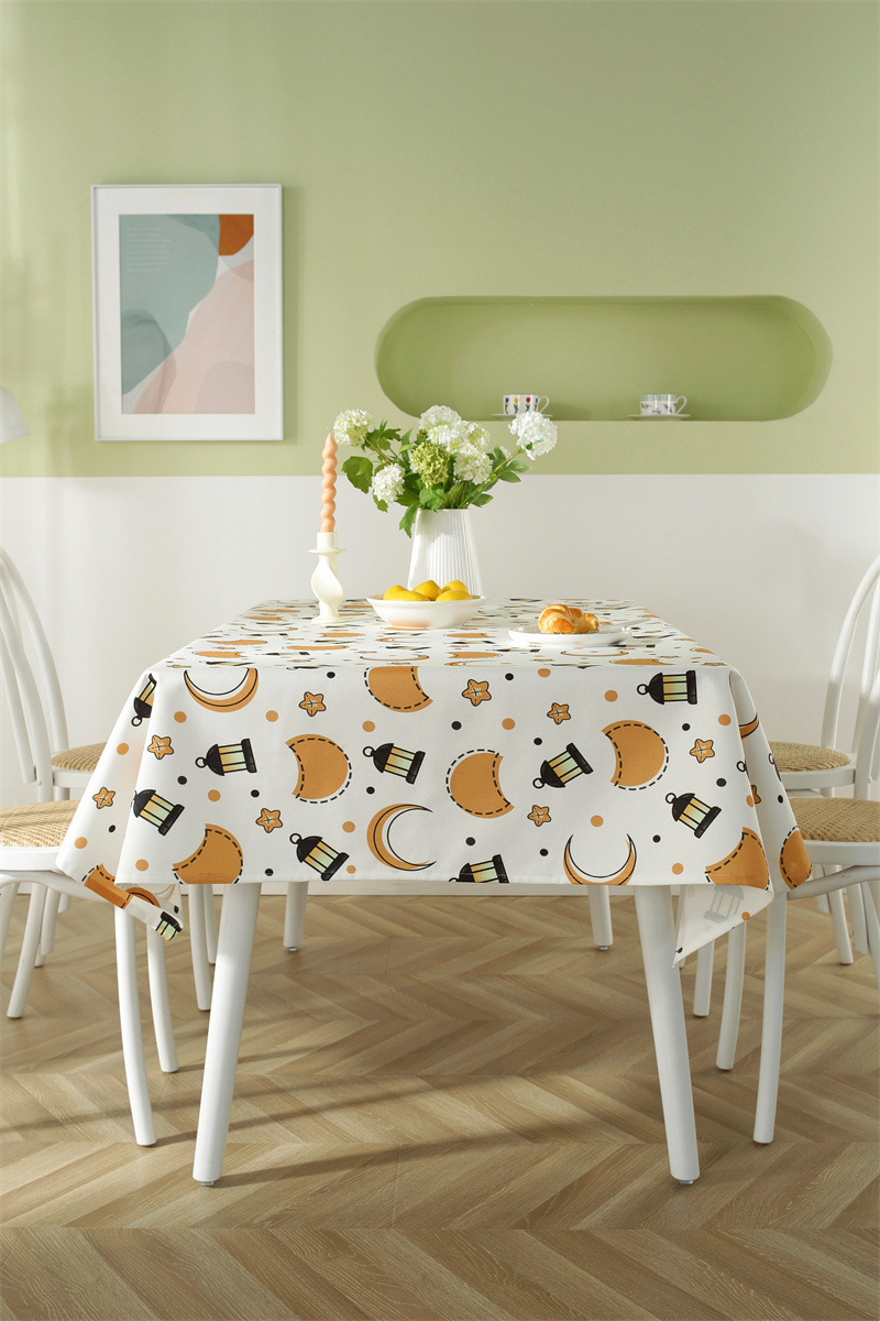 Tovaglia da tè impermeabile in poliestere con stampa di stelle e luna musulmane mediorientali, spedizione transfrontaliera, dropshipping_voghion.com