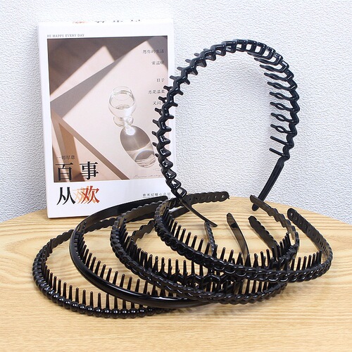 C38 simple long-tooth hairband black plastic non-slip headband glossy spray-painted tooth comb hairpin wavy braid headwear