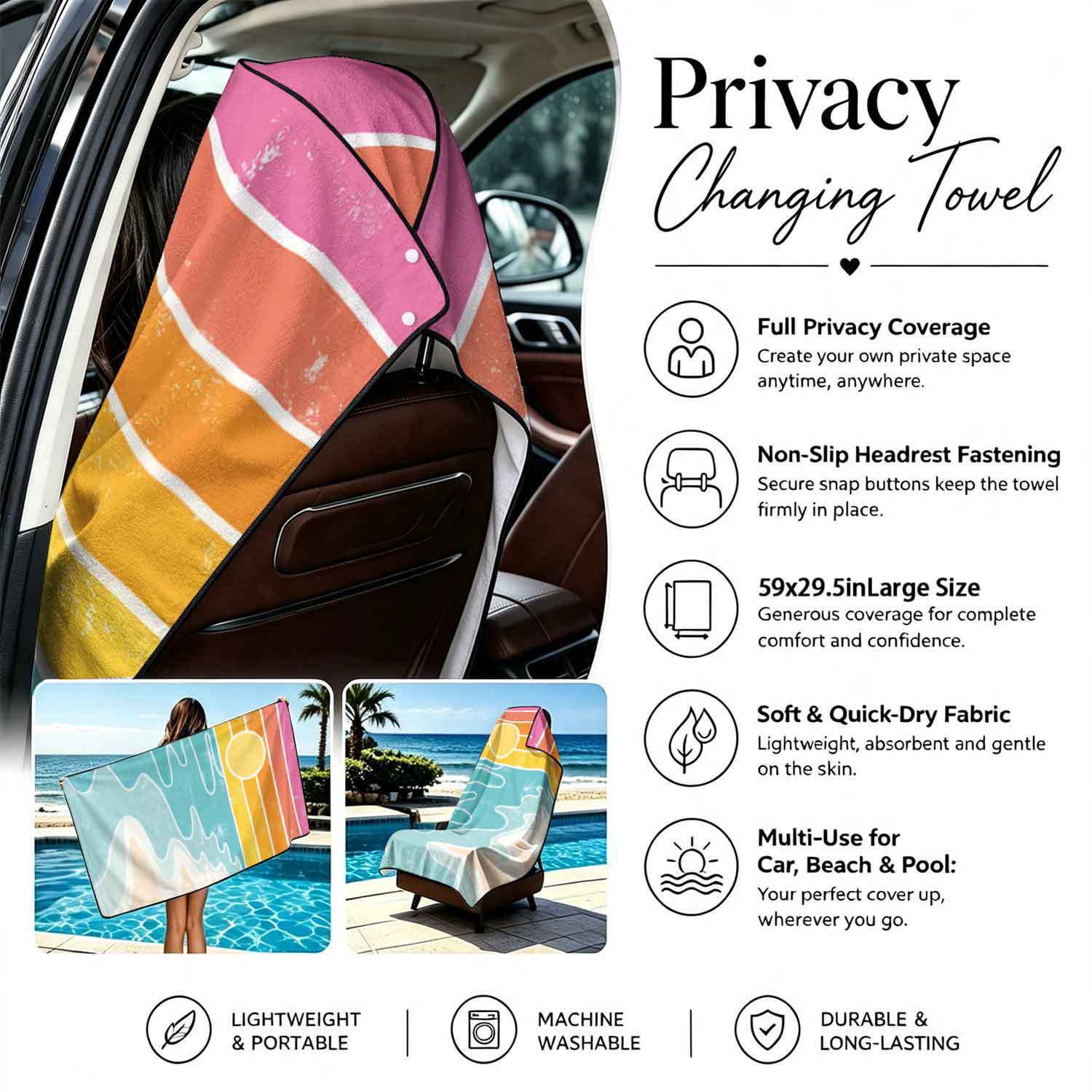 Printed bath towel and car seat cover 2-in-1, ultra-fine fiber outdoor beach and car dual-use universal seat cushion