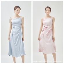 2025夏季新款韩系纯色长款连衣裙修身收腰显瘦打底裙简约优雅长裙